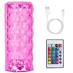Crystal Diamond Rose Table Lamp Dimmable Remote Touch Control Beside LED Night Light Rechargeable 16 Color Change Atmosphere Bar Lamp