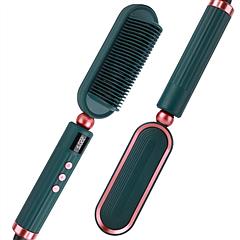 Electric Hair Straightener Brush Anti-scald Straightening Curler Hot Comb with 7 Temperature Levels LED Display