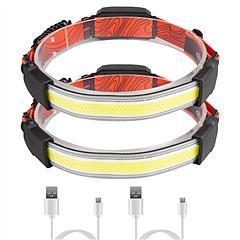 2Packs Rechargeable Headlamp 3 Light Modes White Red Light Headlight Band Flashlight Hand-free Head Torch for Fishing Camping Hiking Running