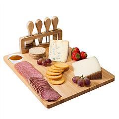 Bamboo Cheese Board Charcuterie Cheese Platter Board Serving Tray with Cutlery Set for Wedding Birthdays Christmas