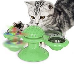 Windmill Cat Toy Turntable Interactive Teasing Pet Toy Wall Mount Turning Tickle Scratch Hair Brush Cat Toy with Catnip Light Ball