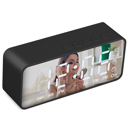 Mirror Digital Alarm Clock LED V5.0 Wireless Speaker Clock with FM