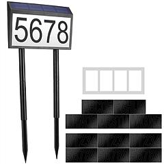 Solar Powered House Numbers LED Light Dusk To Dawn Address Plaque Sign Waterproof Wall Mount Ground Stake Number Plate Lamp for House Yard Garden Stre