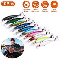 10Pcs Fishing Lures Kit Spoon Lures Hard Spinner Baits w/ Two Triple Hook for Trout Bass Walleye