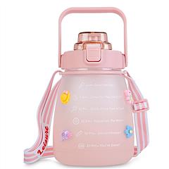 Kawaii Water Bottle with Straw 37.2oz Large Capacity Portable Sports Bottle with Cute Three-Dimensional Stickers