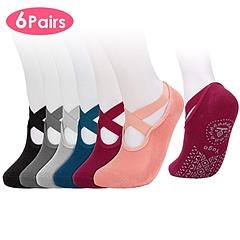 6 Packs Women Yoga Socks with Straps Non-Slip Grips for Pilates Pure Hospital Walking Dance Indoor