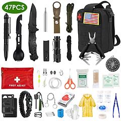 47Pcs Emergency Survival Kit Survival EDC Gear Equipment Tool First Aid Supplies Kit Tools with Pouch for Hiking Hunting Disaster Camping Adventure