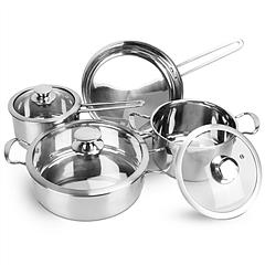 Stainless Steel Cookware Set Fast Even Heat Induction Pots Pans Set Dishwasher Safe with 2.7/3.7 Quart Stockpot 2 Quart Saucepan 9.17in Frying Pan