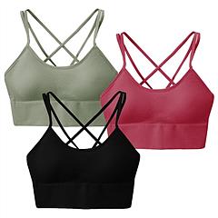 3Packs Women Cross Back Sport Bras Padded Strappy Medium Support Bras Sexy Fitness Tank Tops with Removable Pads for Gym Yoga Workout Running