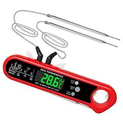 Digital Thermometer BBQ Meat Food Cooking Temperature Tester Instant Read 3 Probes Backlight Calibration Alarm Set for Liquid Beef IP65 Waterproof