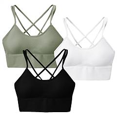 3Packs Women Cross Back Sport Bras Padded Strappy Medium Support Bras Sexy Fitness Tank Tops with Removable Pads for Gym Yoga Workout Running