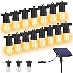 48FT Solar String Light Hanging 15 Vintage Edison Bulbs for Patio Party Yard Garden Wedding Decor 4 Light Modes IP65 Waterproof