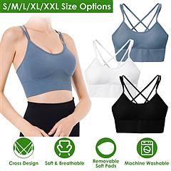 3Packs Women Cross Back Sport Bras Padded Strappy Medium Support Bras Sexy Fitness Tank Tops with Removable Pads for Gym Yoga Workout Running