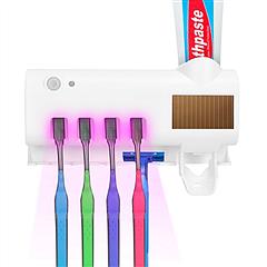 Wall Mounted Toothbrush Sanitizer Holder IR Induction UV Sanitization Rack with 4 Slots Toothpaste Dispenser for Bathroom