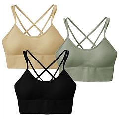 NPolar 3Packs Women Cross Back Sport Bras Padded Strappy Medium Support Bras Sexy Fitness Tank Tops with Removable Pads for Gym Yoga Workout Running