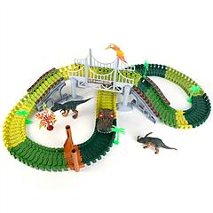 175Pcs Dinosaur Race Track Set Flexible DIY Track Play Set with 3 Dinosaurs 1 Race Car for Boys Girls Educational Assemble Toy Kit