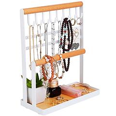 4-Tier Tabletop Wooden Jewelry Display Stand Necklace Accessories Holder Organizer Rack Hanger with Ring Tray 8 Hooks 24 Earring Holes