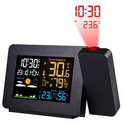 Atomic Projection Alarm Clock Radio Control Clock with WWVB Function Weather Station Dual Alarms Snooze Outdoor Wireless Temperature Humidity Sensor