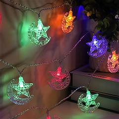 LED Star Moon IP43 Waterproof String Lights 2 Light Modes Battery Powered Decorative Light for Ramadan Christmas Wedding Party Home Patio Multi-color 