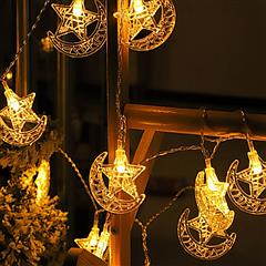 Ramadan Star Moon Crescent String Lights 2 Light Modes Battery Powered Decorative Light for Christmas Wedding Party Home Patio Warm Light