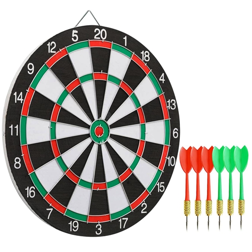 16in Dart Board Game Set 6 Steel Tip Darts Doublesided Dartboard