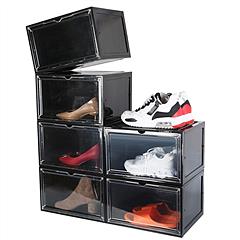 6Packs Collapsible Shoe Box Stackable Shoe Storage Bin Transparent Dustproof Hard PP Shoe Organizer Container with Magnetic Door