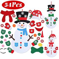 Felt Christmas Snowman Set DIY Felt Christmas Hanging Decorations Kits with 54Pcs Detachable Ornaments Xmas Gift for Toddlers