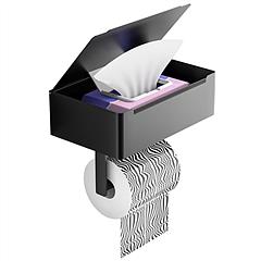 Toilet Paper Holder with Flushable Wipes Dispenser Wall Mount Stainless Steel Matte Black Toilet Paper Holder with Shelf for Bathroom