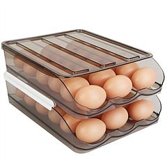 Egg Container Holder for Refrigerator Double Layer Egg Storage Box with Lid Automatic Rolling Egg Box Organizer Bin Tray Rack 36 Eggs