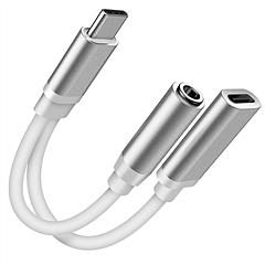 USB Type C to 3.5mm Aux Audio Charging Adapter TPE Metal Shell Headphone Jack Splitter Cable Wire Charger