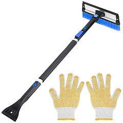 Ice Scraper Extendable Telescoping Snow Remover Squeegee Auto Windshield Snowbrush Scratcher w/ Foam Grip Gloves Rotatable Angle