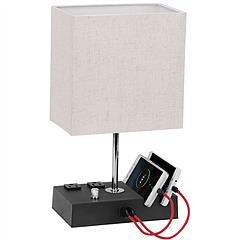 Fully Dimmable Table Lamp for Bedroom Living Room Bedside Lamp for Nightstand Dual USB Ports 2 Power Outlets LED Bulb Included