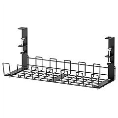 Under Desk Cable Management Tray 15.2in No Drill Desk Cable Cord Organizer Holder Basket Metal Wire Organizer Clamp Mount