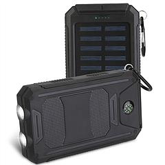 10000mAh Solar Power Bank External Battery Pack Dual USB Ports Outdoor Charger with Battery Indicators SOS LED Lights Compass Camping Hiking