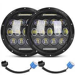 2Pcs 7In 75W Round LED Headlight 3800LM Halo Car Headlamp with DRL High Low Beam for Jeep Wrangler TJ JK CJ with H4 to H13 Adapters Plug and Play