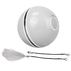 Electric Cat Toy Cat Teaser Ball Automatic Self Rotating Interactive Cat Motion Exercise Toy with Feather Bell LED Lights USB Rechargeable