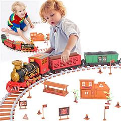 193Pcs Electric Train Set Steam Locomotive Passenger Coach Coal Car Battery Powered Christmas Train Set with Sounds Light Smoke Railway Kit Christmas 