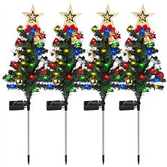 4Packs Solar Christmas Tree Lights Xmas Garden Decorations Tree Stake Lamp 20LEDs Solar Decor Light with Constant and Flashing Mode for Pathway Yard P