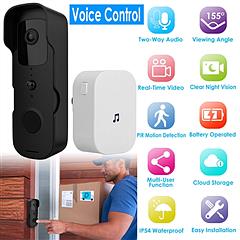 Wireless Smart Wi-Fi Video Doorbell Security Phone Door Ring Intercom Camera Two Way Audio Night Vision Compatible with Alexa Google Assistant