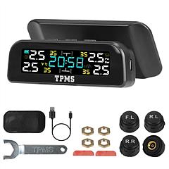 Wireless Solar Car Tire Pressure Monitoring System Auto Tire Pressure Monitor with External Sensors Temperature Alarm for Car SUV Sedan RV