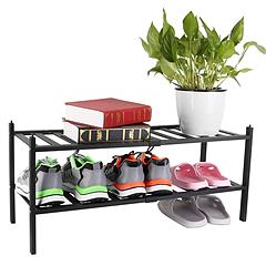 Bamboo Shoe Rack 2-Tier Stackable Shoe Shelf Free Standing Small Shoe Storage Organizer for Entryway Closet Bedroom Bathroom Living Room