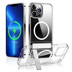Magnetic Metal Kickstand Clear Case Shockproof Anti Yellowing Phone Cover Compatible with Magsafe Fit for IOS Phone 14 Pro