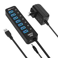 7 Port USB 3.0 Data Hub Adapter Splitter Expander with on off Switches Power Adapter High Speed Data Sync for PC Laptop Flash Drive Printer Camera