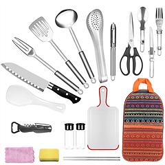 19Pcs Camping Cooking Utensil Kit Portable Picnic Cookware Outdoor Kitchen Equipment Gear Campfire Barbecue Appliances with Storage Bag