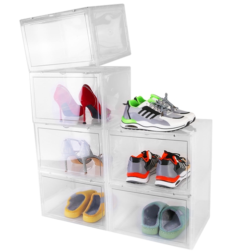 6Packs Collapsible Shoe Box Stackable Shoe Storage Bin Transparent ...