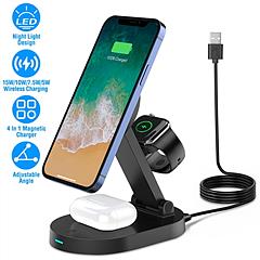 4 In 1 Magnetic Wireless Charging Station Dock Charger 15W Foldable Fast Charging Stand Fit for iPhone 13 12 Pro Pro Max Mini iWatch 7 6 5 4 3 2 1 Air