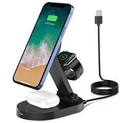 4 In 1 Magnetic Wireless Charging Station Dock Charger 15W Foldable Fast Charging Stand Fit for iPhone 13 12 Pro Pro Max Mini iWatch 7 6 5 4 3 2 1 Air
