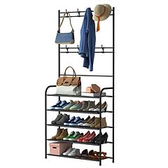 Entryway Coat Hat Rack Shoe Storage Shelf 5 Tier Shoe Rack Freestanding Hall Tree Garment Hanger Stand Clothes Shoe Organizer Combo