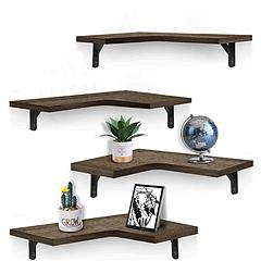 4Packs Corner Floating Shelf Wall Mount Display Storage Shelf Organizer Wood Metal Bedroom Living Room Décor