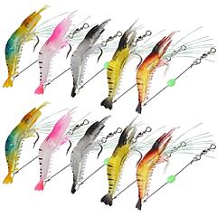 10Pcs Shrimp Bait Set Silicone Soft Lifelike Shrimp Fishing Lures with Luminous Sharp Hooks for Freshwater Saltwater